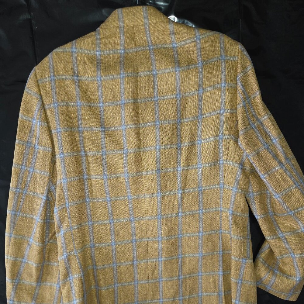 Mustard Yellow with Light blue Check Linen 2-Button Jacket - Picture 7 of 13